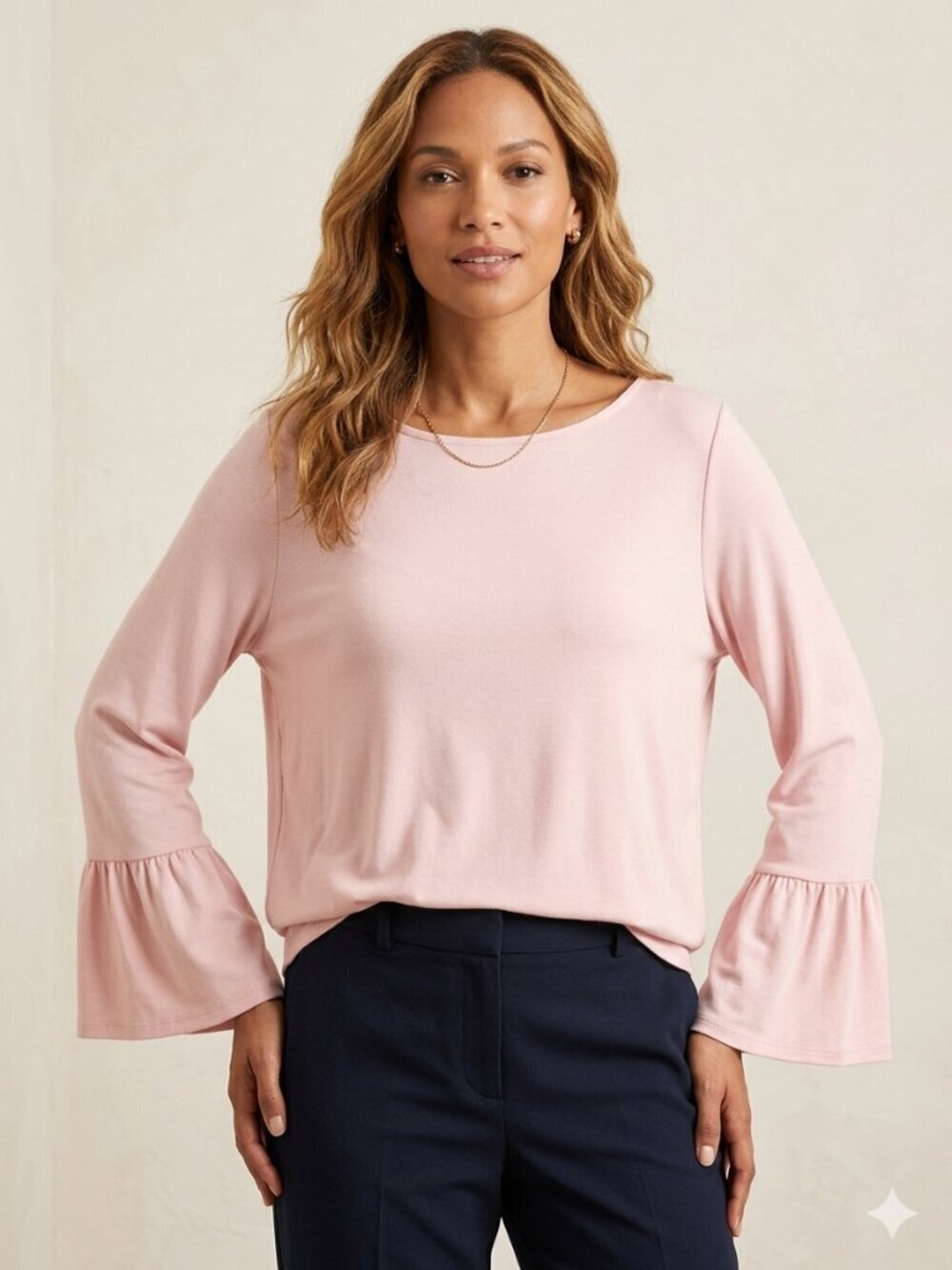 J Jill Wearever Collection Women SZ Large Pink Jersey Bell Sleeve Round Neck Top